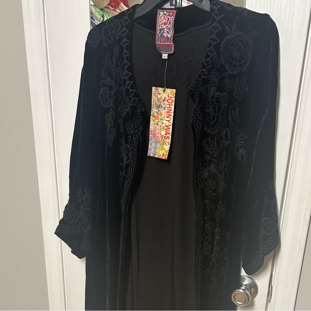 Johnny Was NWT Velvet with Embroidery Long Jacket